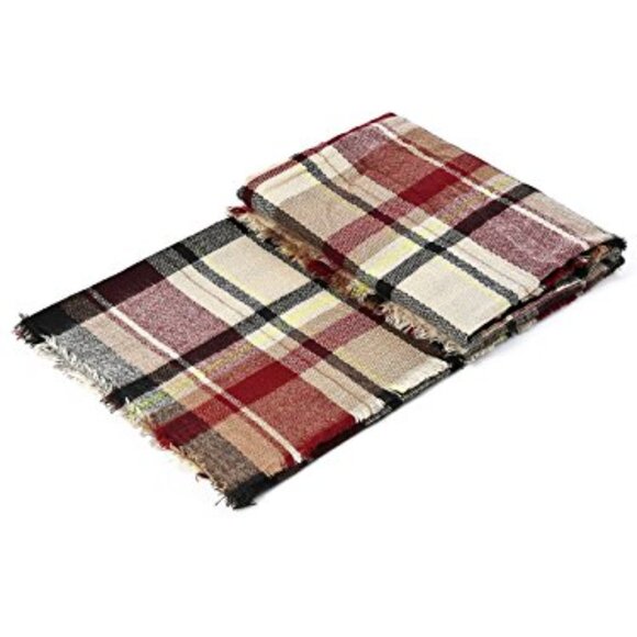 Oversized Plaid Scarf Soft Warm Blanket Shawl Tassel Retro Chic Winter - Picture 6 of 8